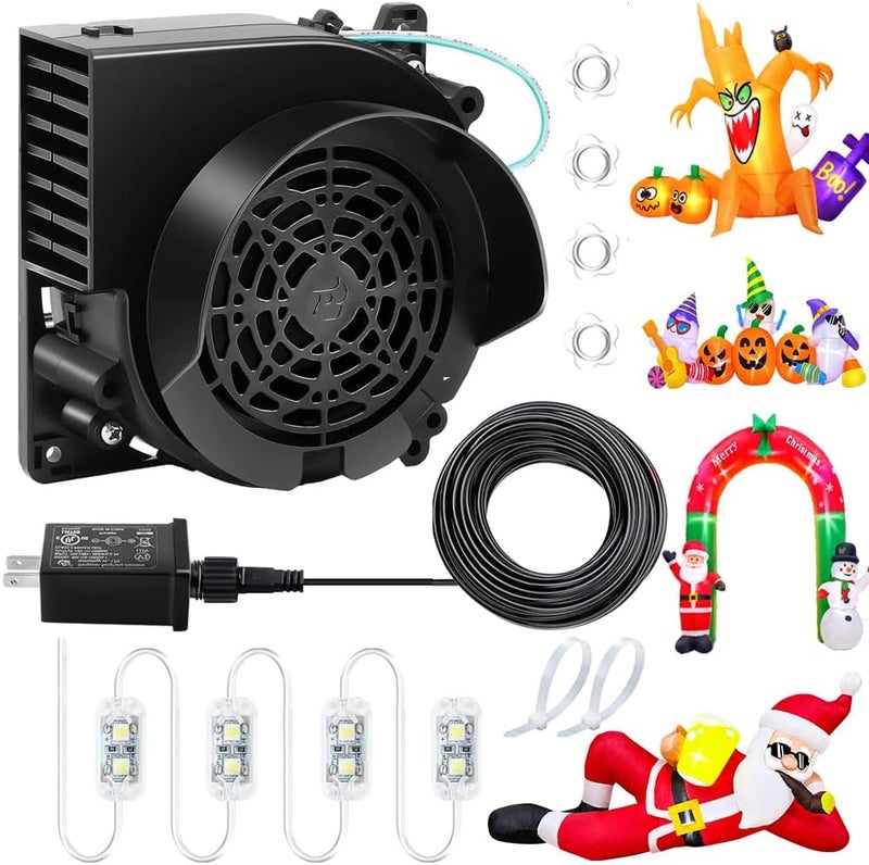 KOOY استبدال مروحة قابلة للنفخ 12V 1.2A، مروحة هواء صغيرة مع محول 12V 1.5A و 3 لمبات LED لتزيين الفناء الخارجي في عيد الهالوين وعيد الميلاد - Image 1